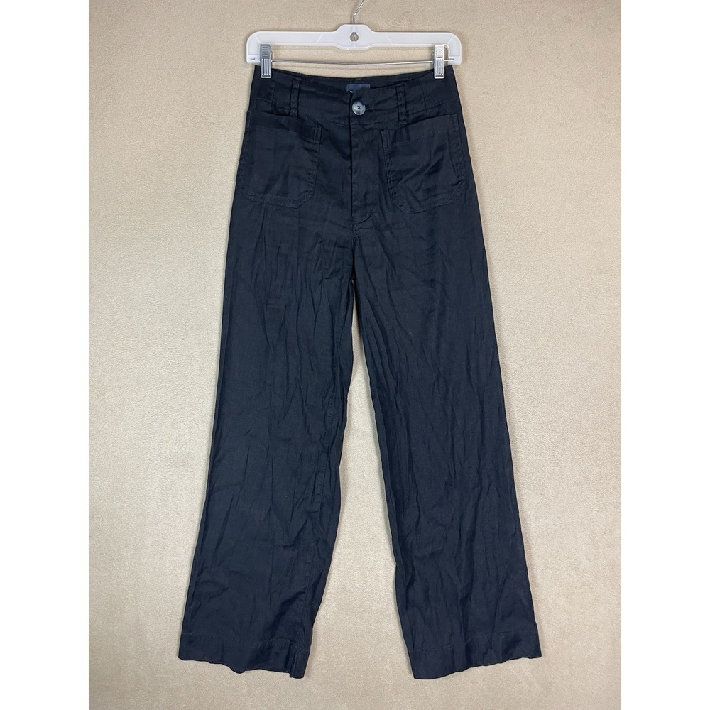 Maeve Anthropologie The Colette Pants Women 24T Black Linen Blend Wide Leg Tall